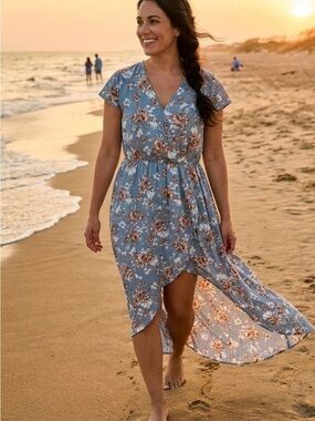 Floral Midi Dress in Dusty Blue